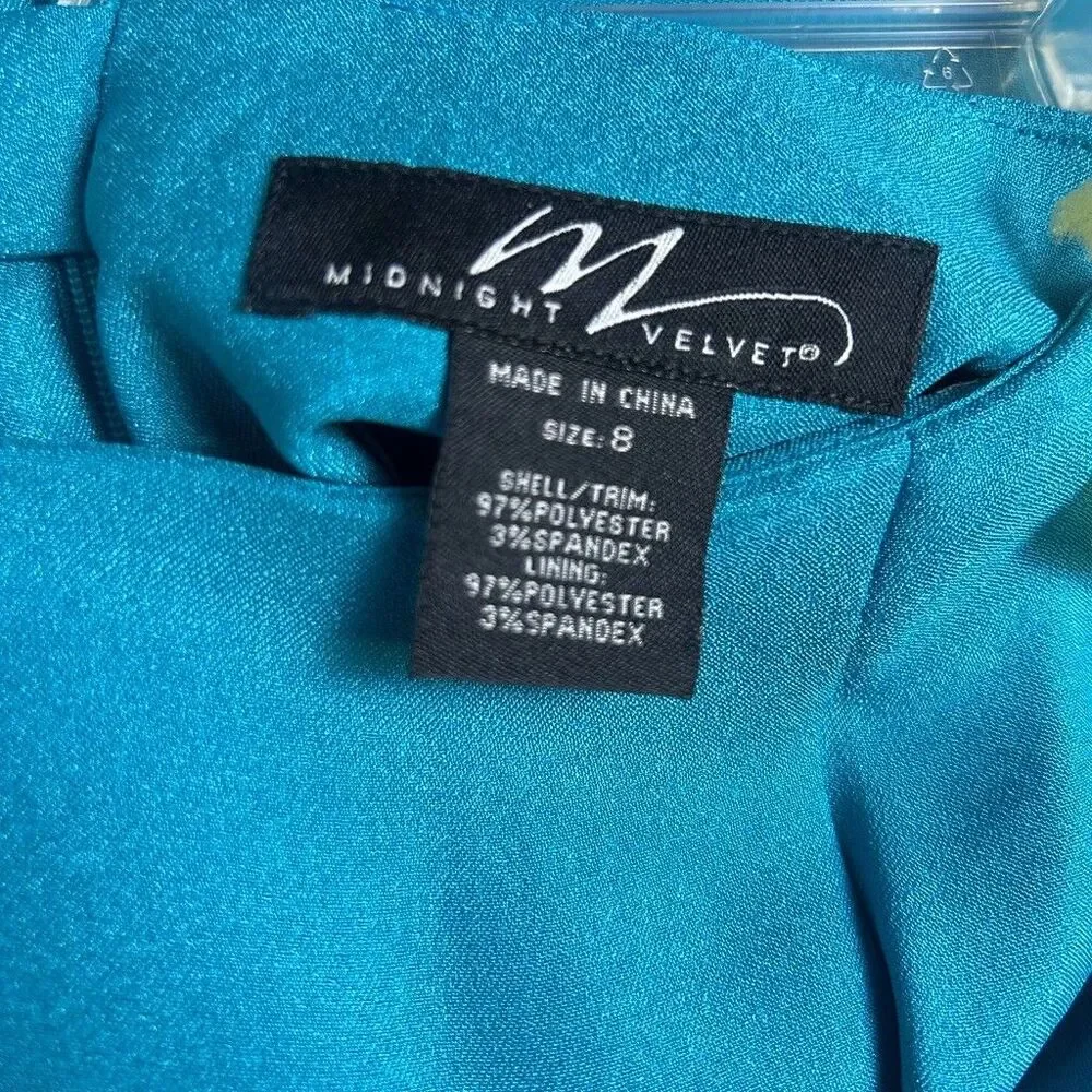 Midnight Velvet Skirt Suit Set Womens Size 8 Teal Blue Beaded Metallic Trim